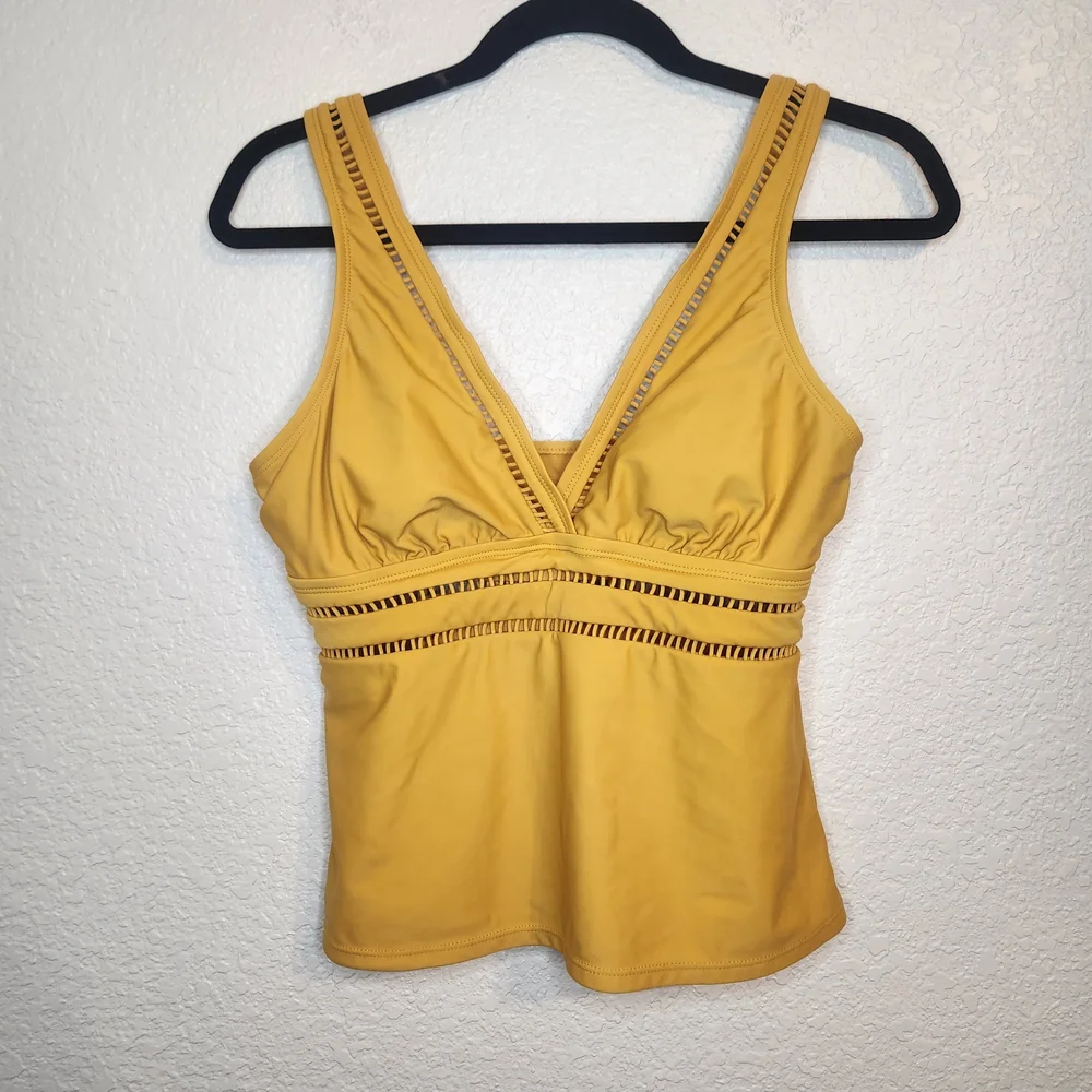 Time And Tru Womens Missy Tankini Swim Top Yellow Boho Travel Retro M 8 10